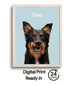 Custom Digital Pet Portrait, Ready in 24 Hours